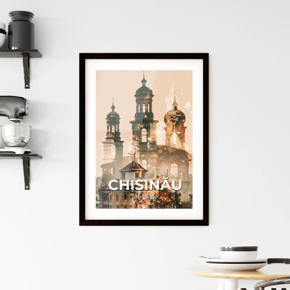 Chisinau Moldova Skyline Double Exposure Art Poster Framed Print