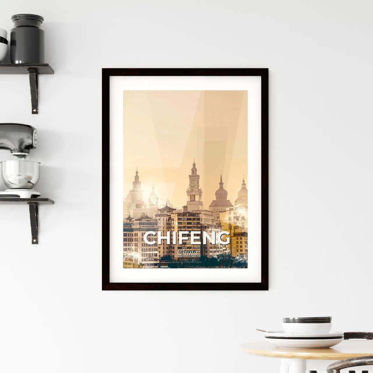 Chifeng Skyline Poster Art: Local Colors, Bright Sparkle Framed Print