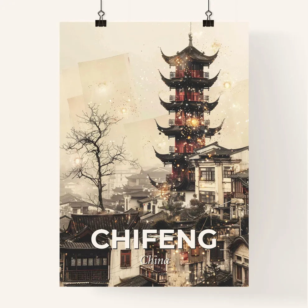 Chifeng Skyline Art Poster: Local Colors, Bright Beige Poster