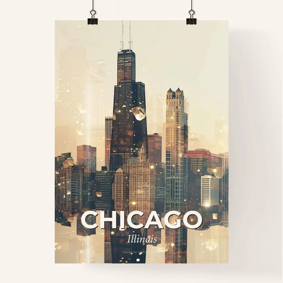 Chicago Skyline Art: Double Exposure Composite Cityscape Poster
