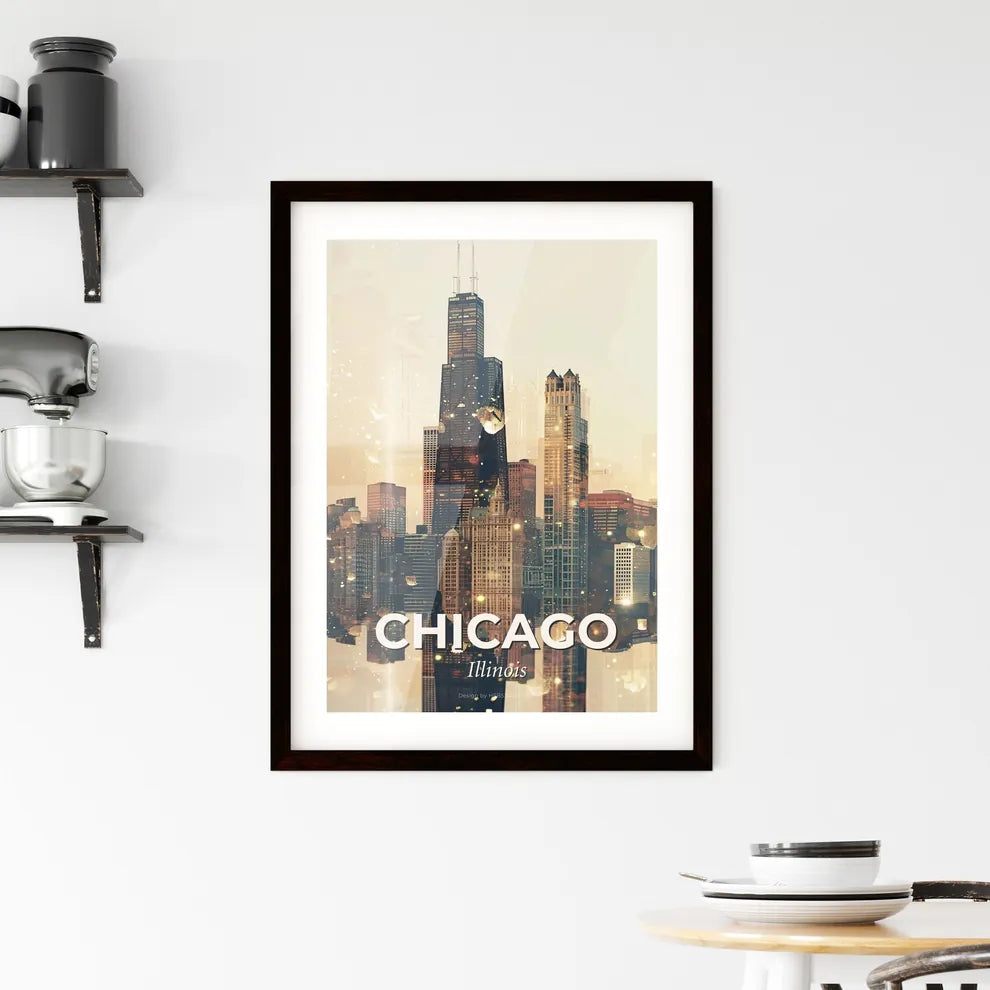 Chicago Skyline Art: Double Exposure Composite Cityscape Framed Print