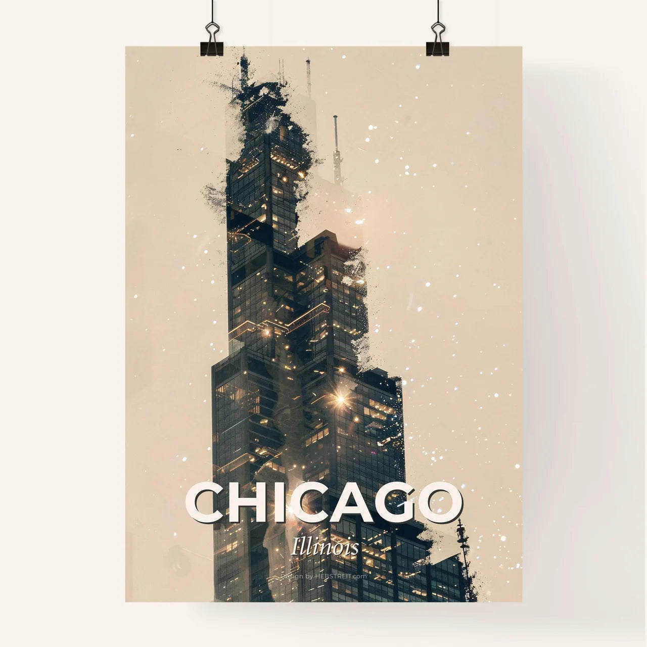 Chicago Modern Cityline Double Exposure Art Print Poster