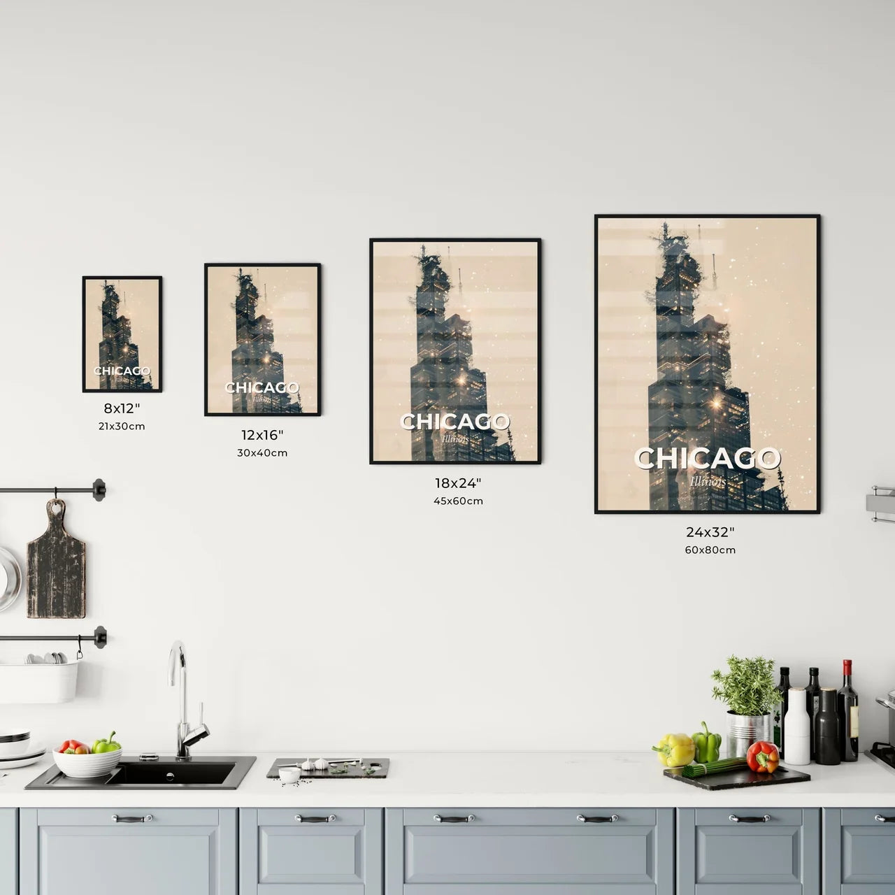 Chicago Modern Cityline Double Exposure Art Print Office Art