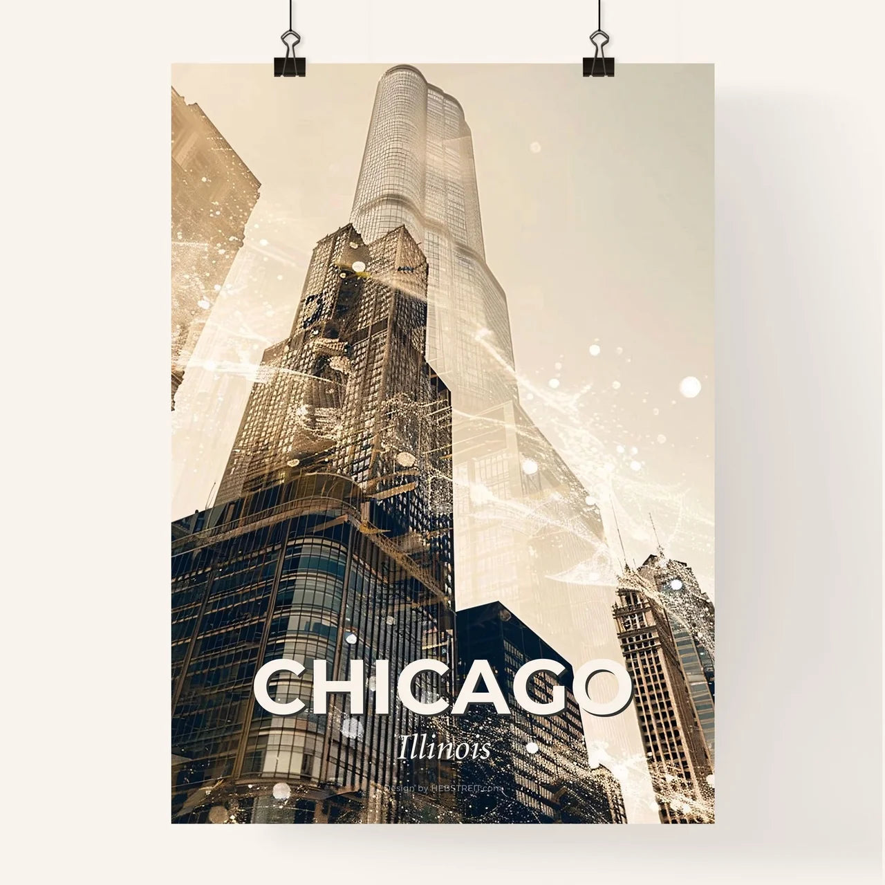 Chicago City Skyline Lights and Architecture Poster Poster