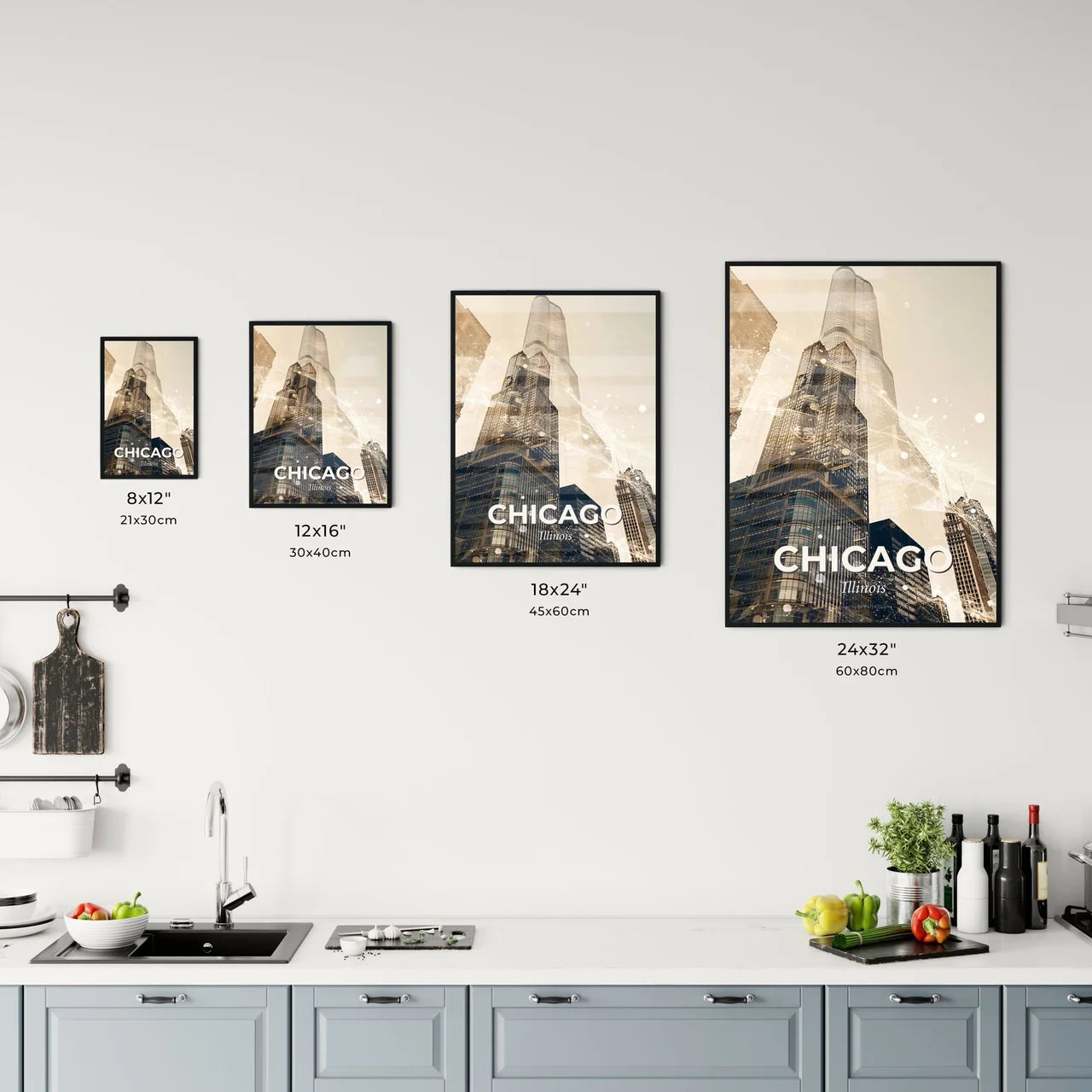 Chicago City Skyline Lights and Architecture Poster Office Art