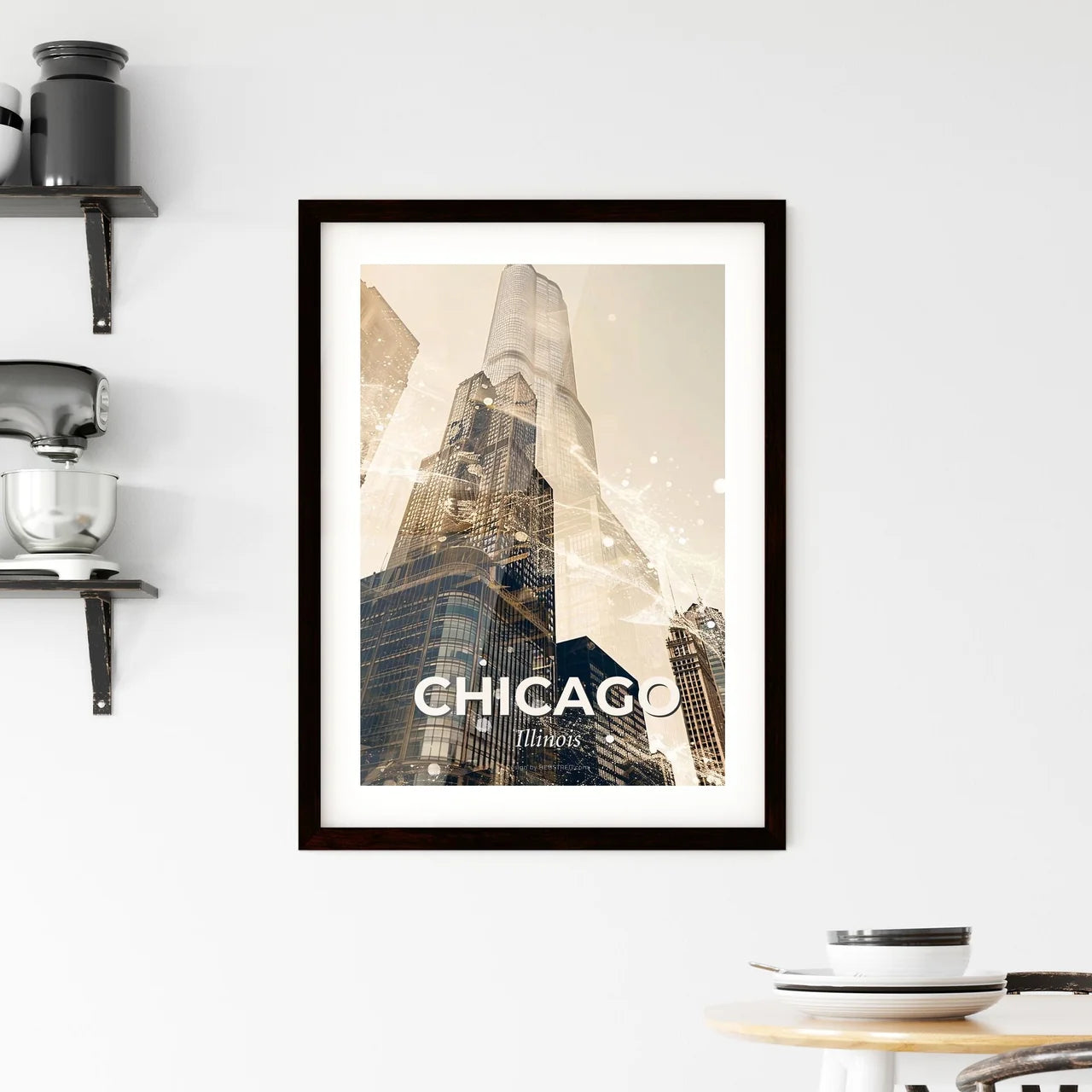 Chicago City Skyline Lights and Architecture Poster Framed Print