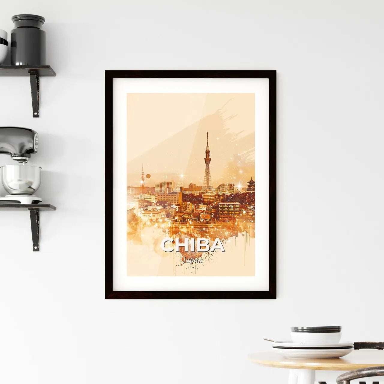 Chiba Skyline Double Exposure Art Composite Framed Print
