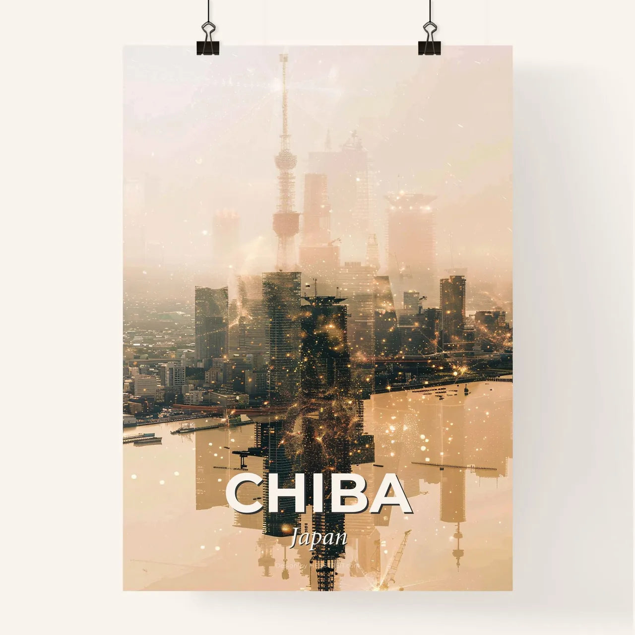 Chiba City Skyline Art Poster: Beige and Bright Poster