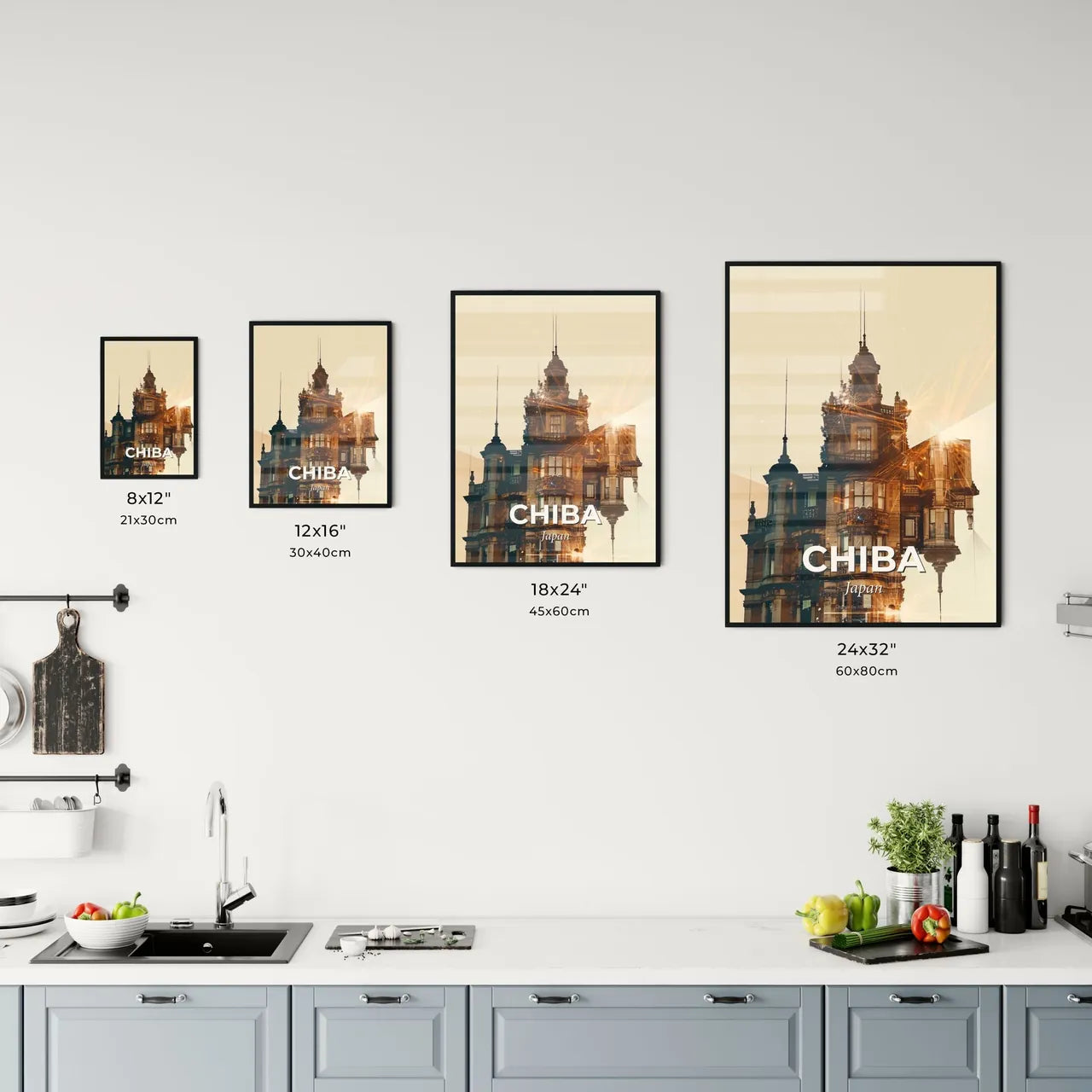 Chiba City Skyline Beige Double Exposure Art Print Office Art