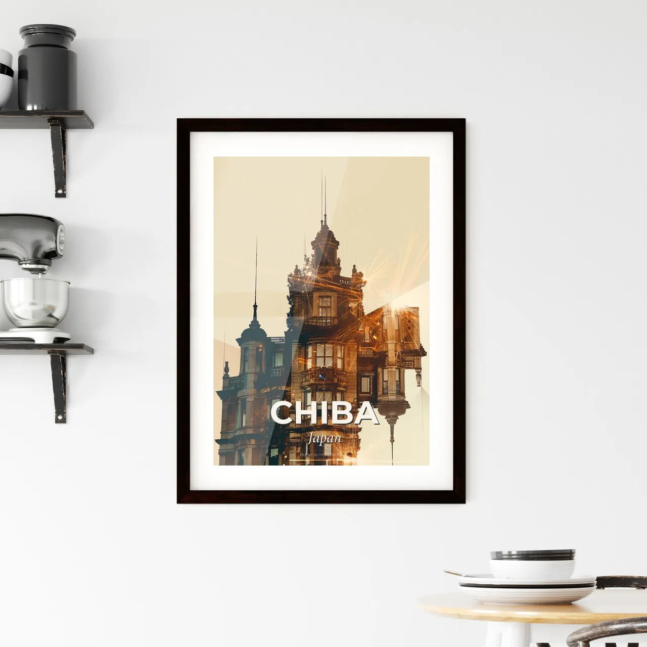 Chiba City Skyline Beige Double Exposure Art Print Framed Print