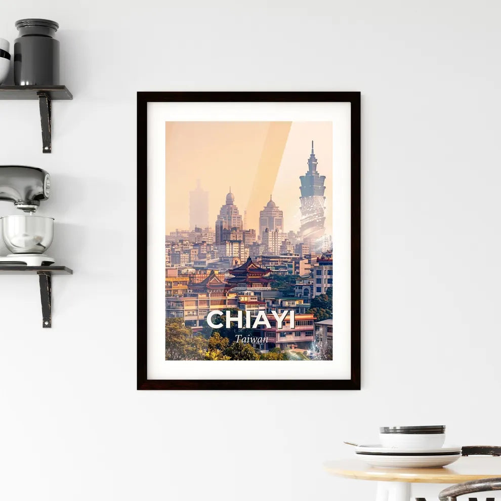 Chiayi City Skyline Double Exposure Poster Framed Print