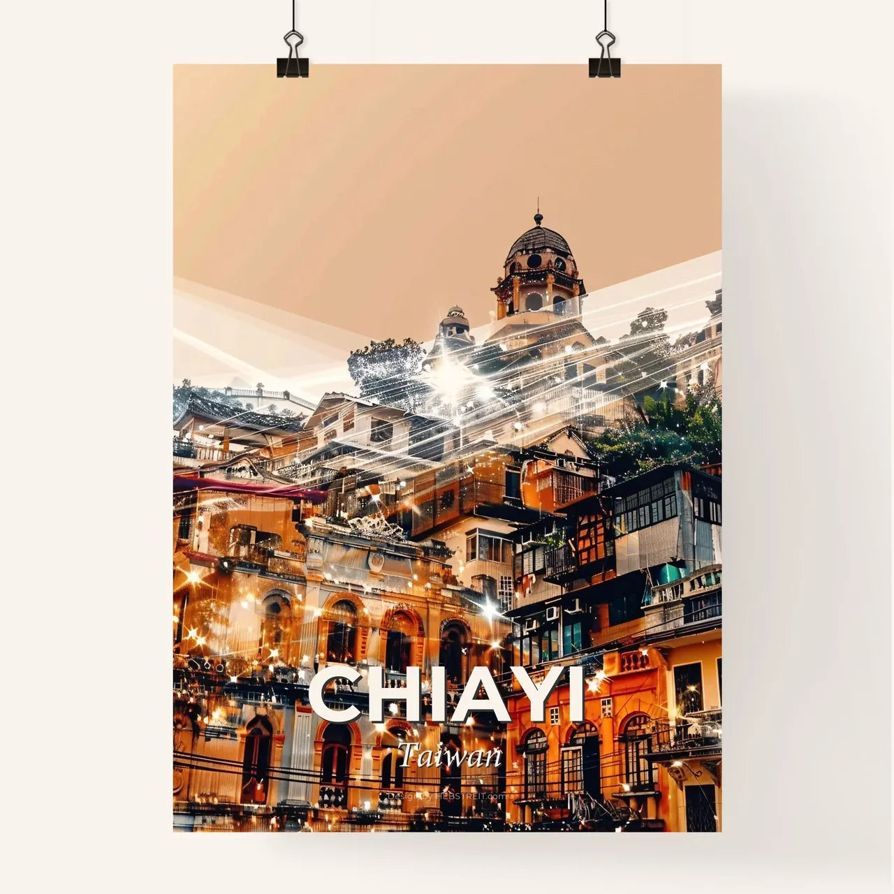 Chiayi City Skyline Double Exposure Art Poster Poster