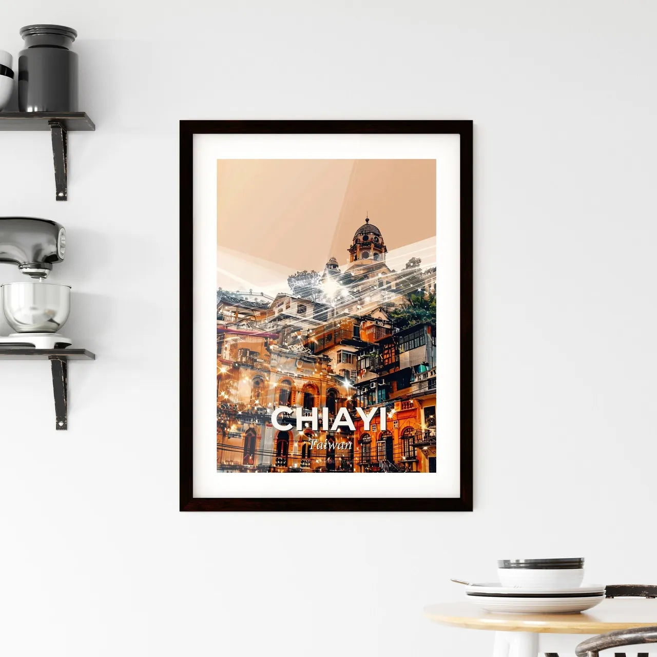 Chiayi City Skyline Double Exposure Art Poster Framed Print