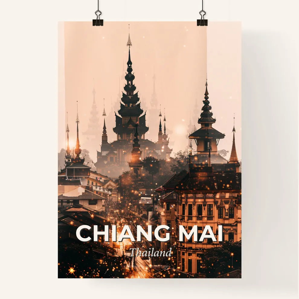 Chiang Mai Skyline Double Exposure Poster Art Poster