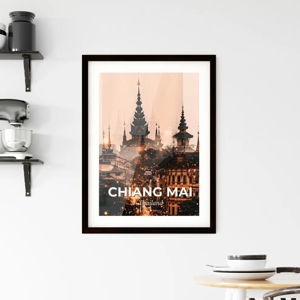 Chiang Mai Skyline Double Exposure Poster Art Framed Print