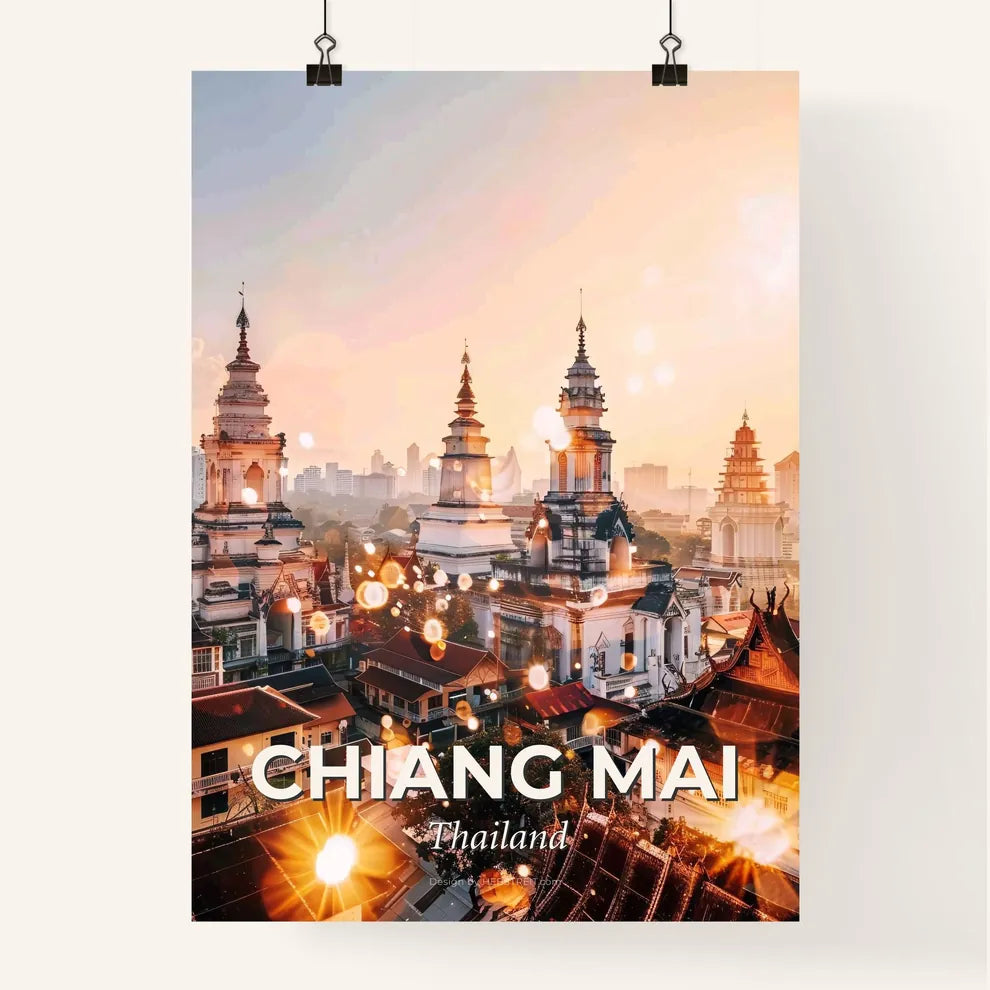 Chiang Mai: Double Exposure Skyline Art Poster