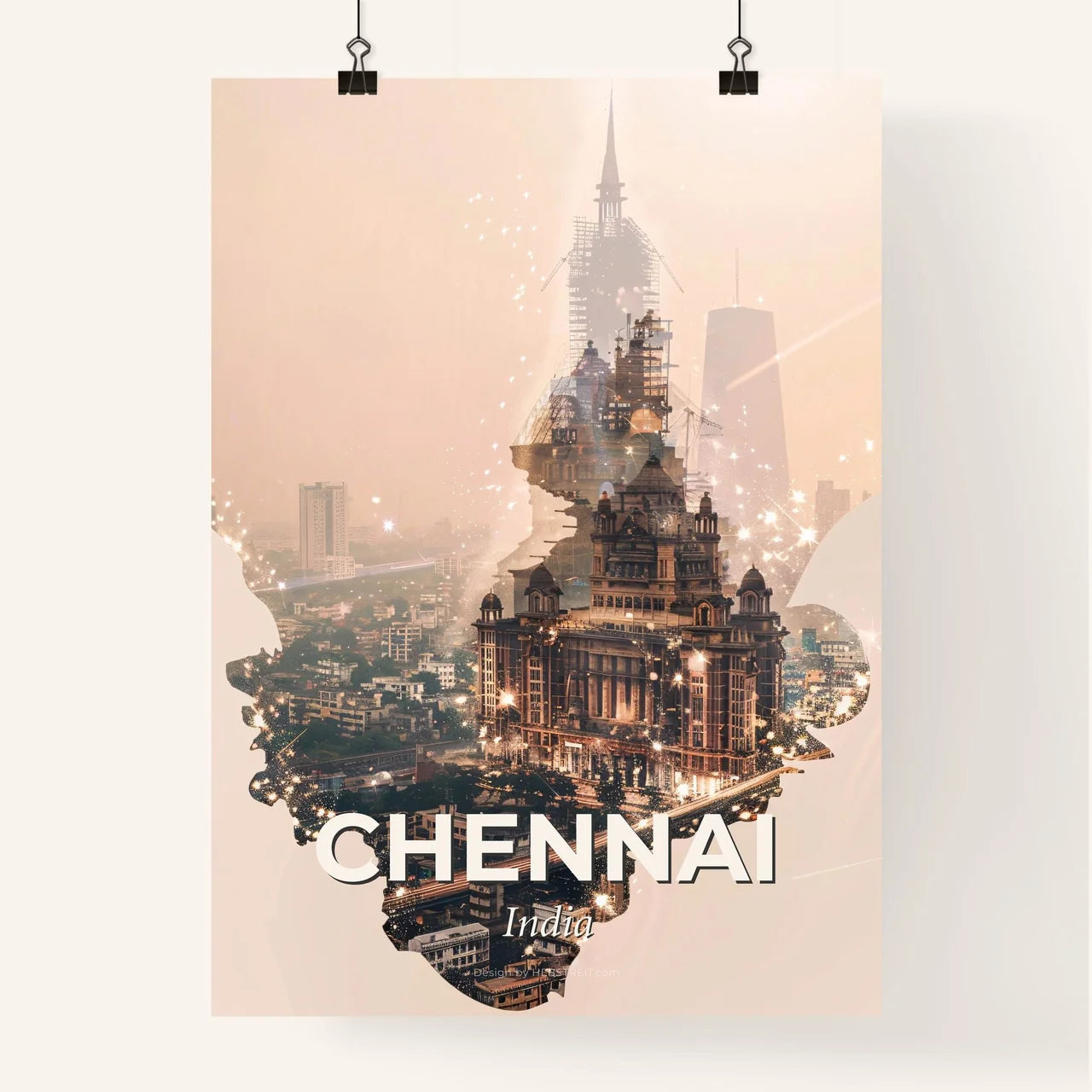 Chennai India Skyline Double Exposure Poster Poster