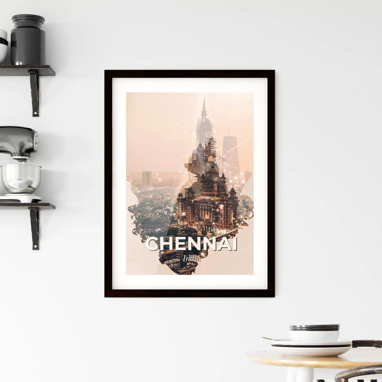 Chennai India Skyline Double Exposure Poster Framed Print