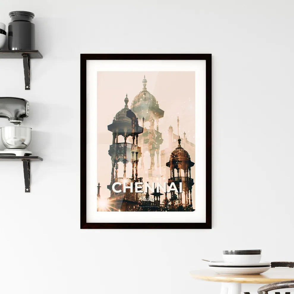 Chennai Skyline Double Exposure Composite Art Poster Framed Print