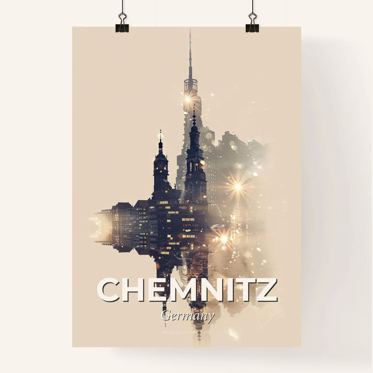 Chemnitz City Skyline Silhouette Stars Artwork Poster