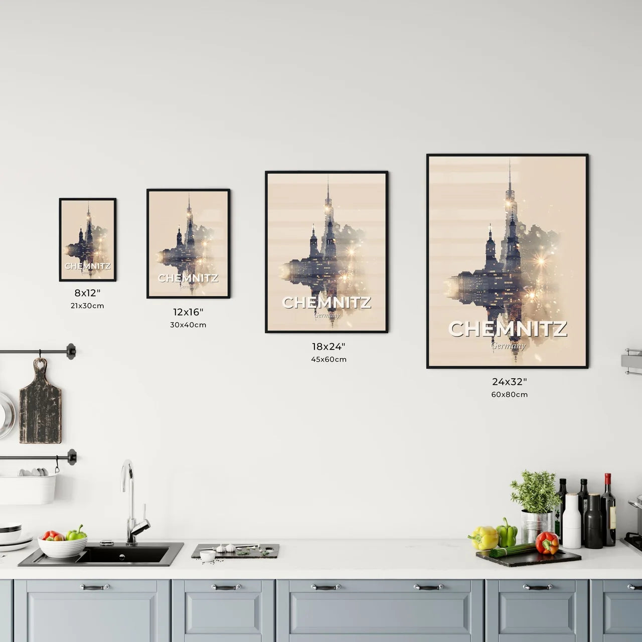 Chemnitz City Skyline Silhouette Stars Artwork Office Art