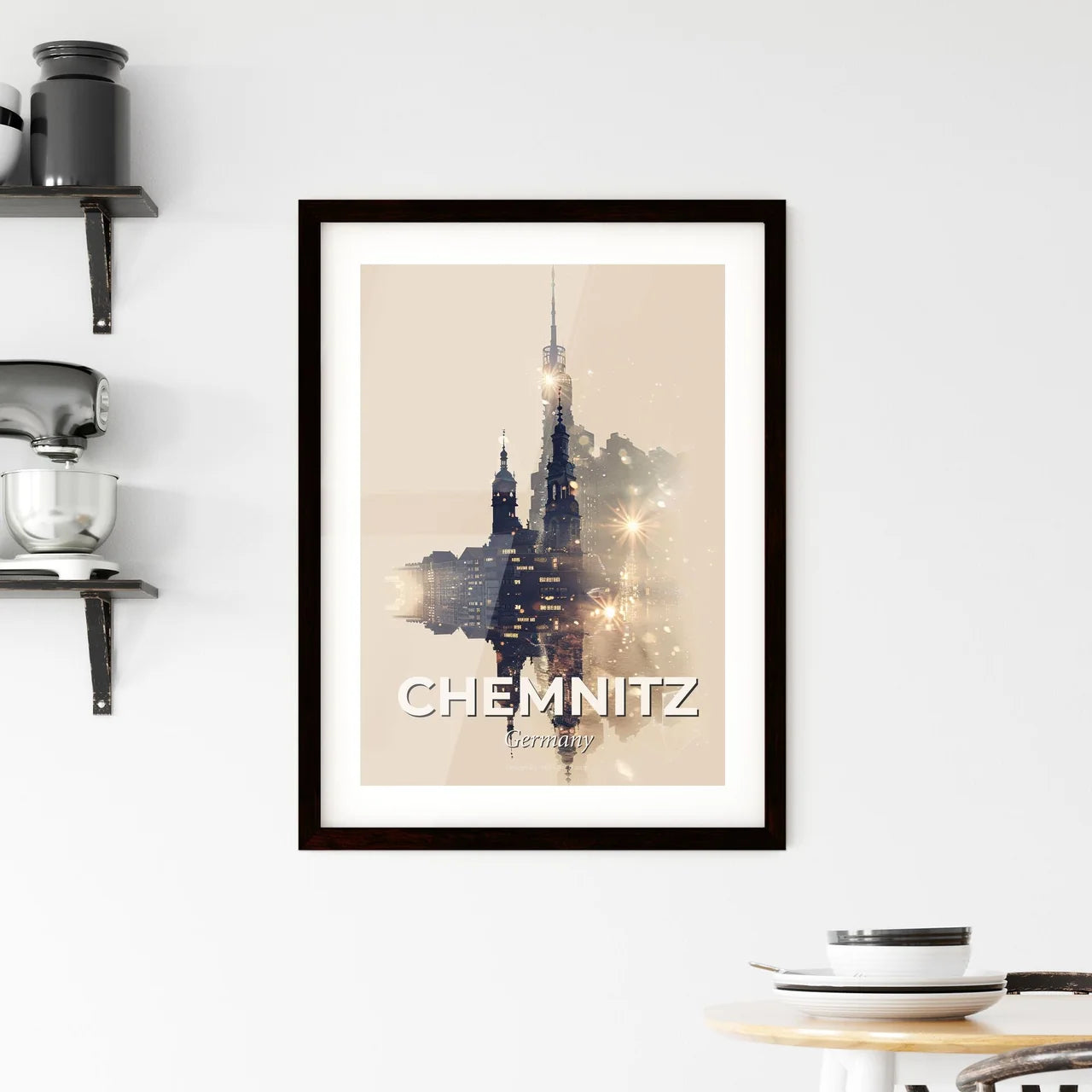 Chemnitz City Skyline Silhouette Stars Artwork Framed Print