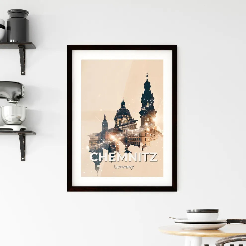 Chemnitz Skyline Bright Beige Composite Art Poster Framed Print