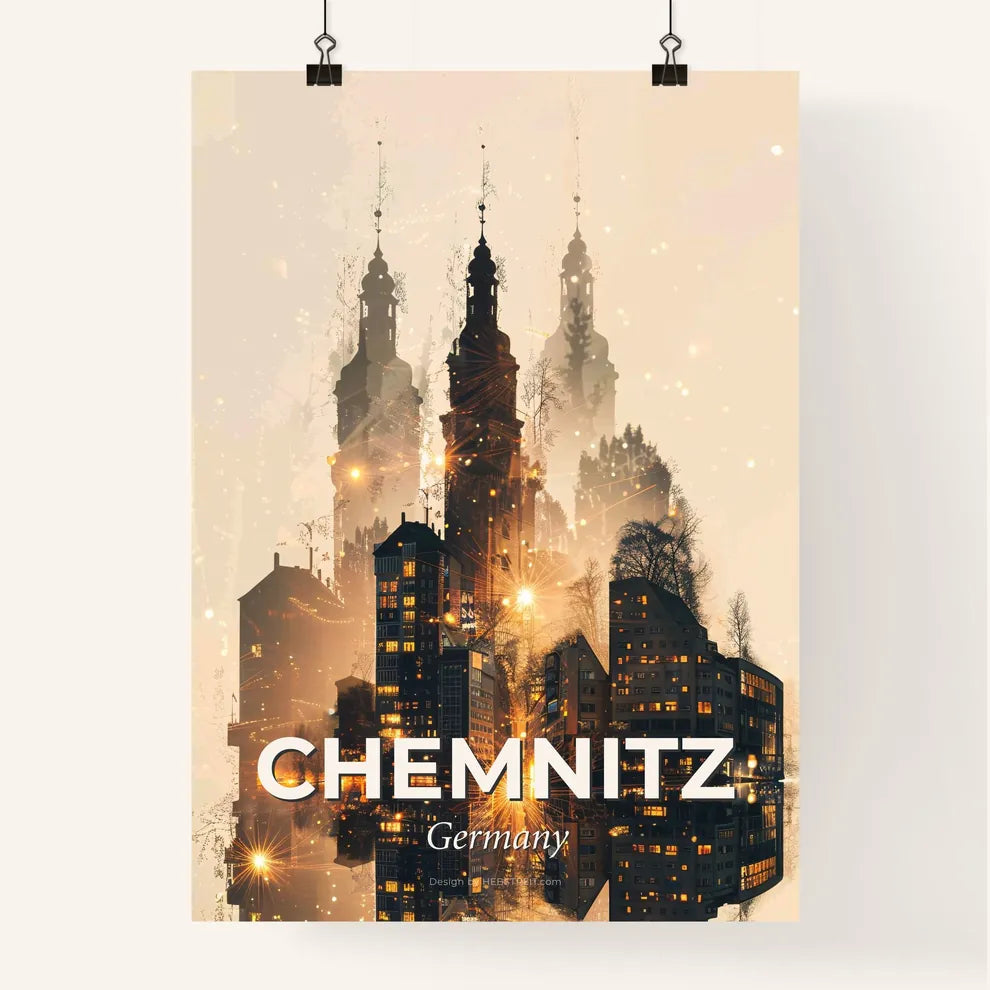 Chemnitz Skyline Poster Art Glimmering Icons Poster