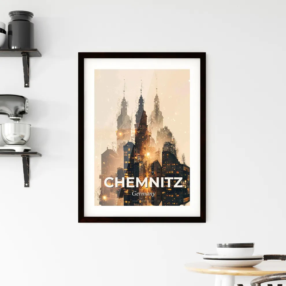 Chemnitz Skyline Poster Art Glimmering Icons Framed Print