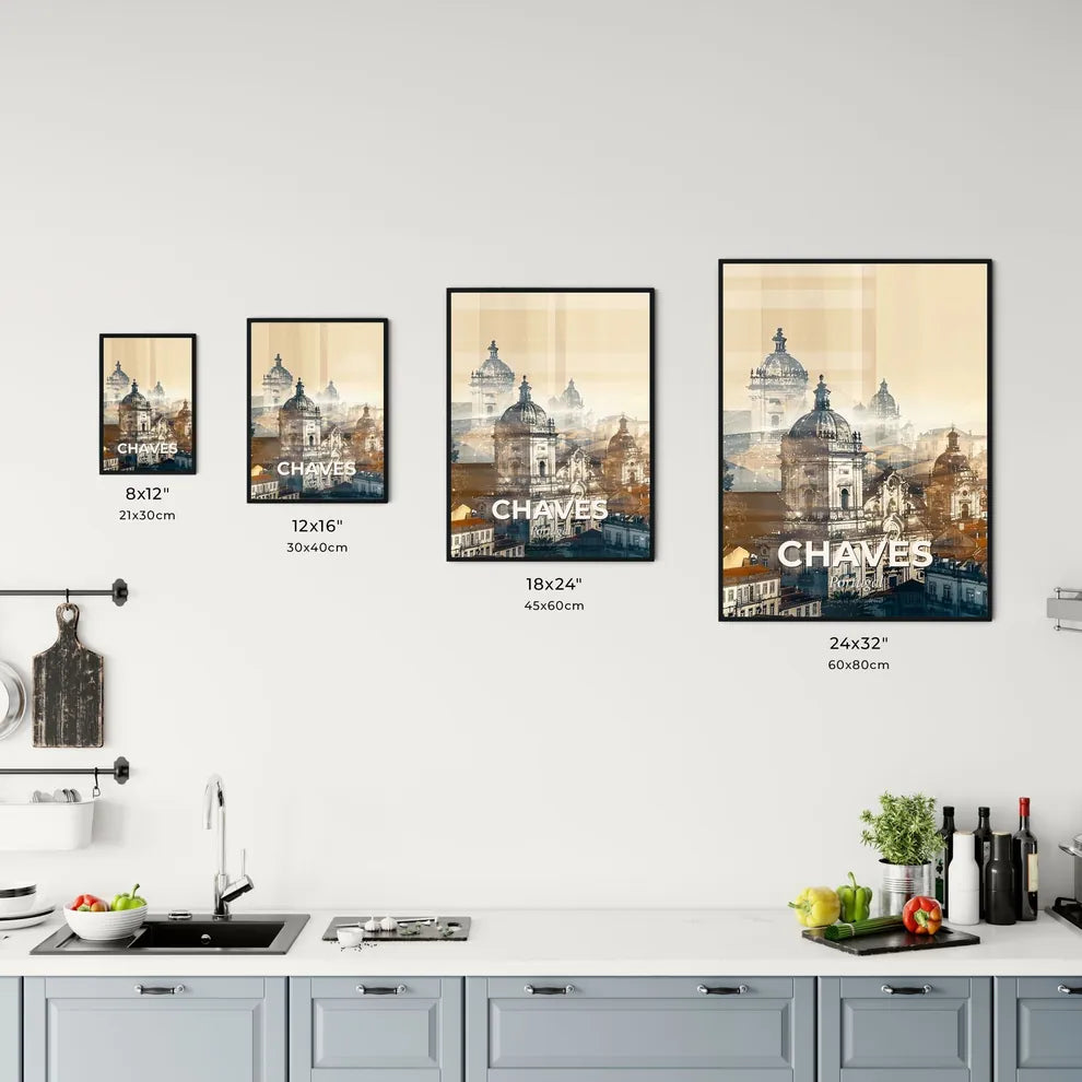 Chaves Skyline, Double Exposure, Artistic Poster Design Office Art