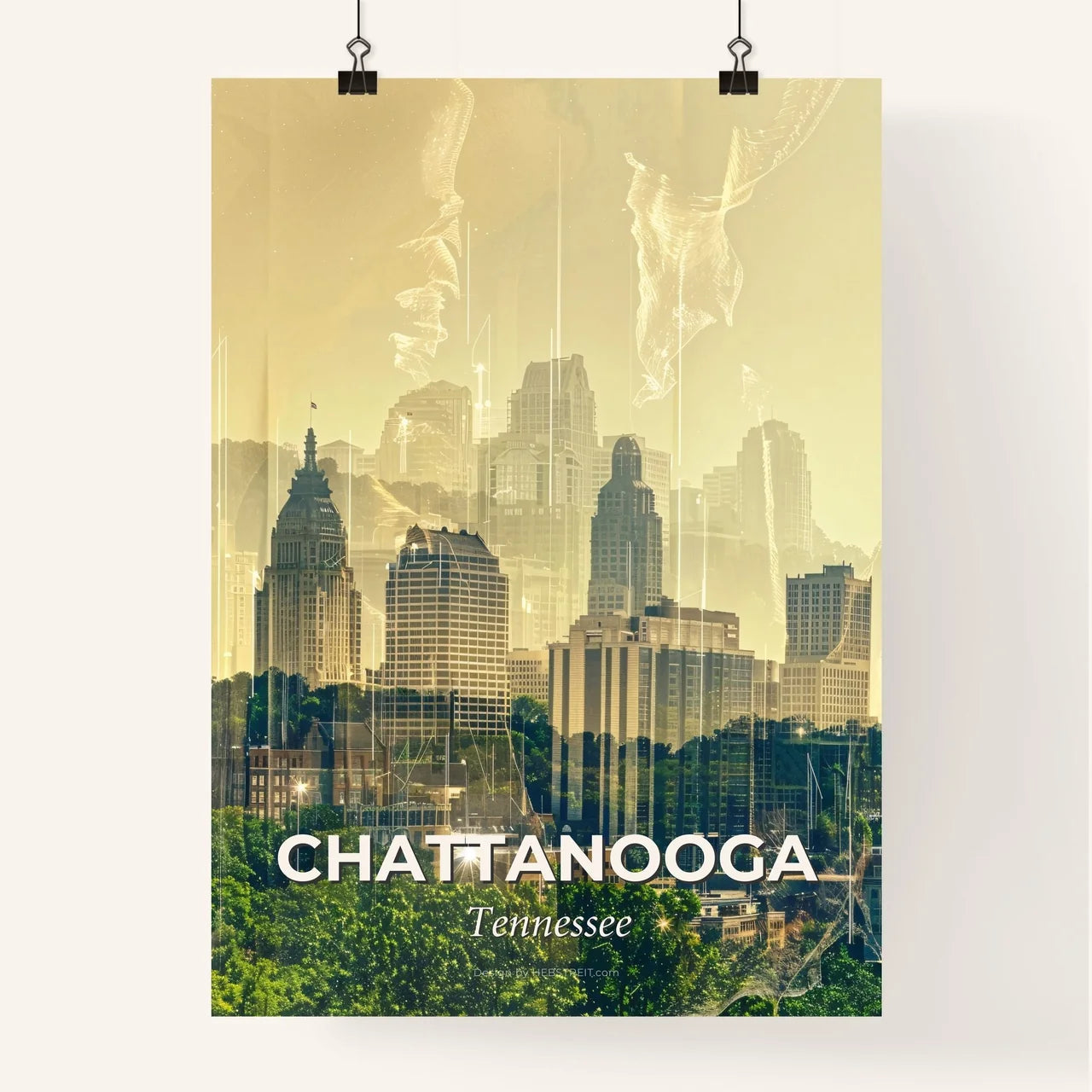 Chattanooga Skyline Double Exposure Bright Beige Poster