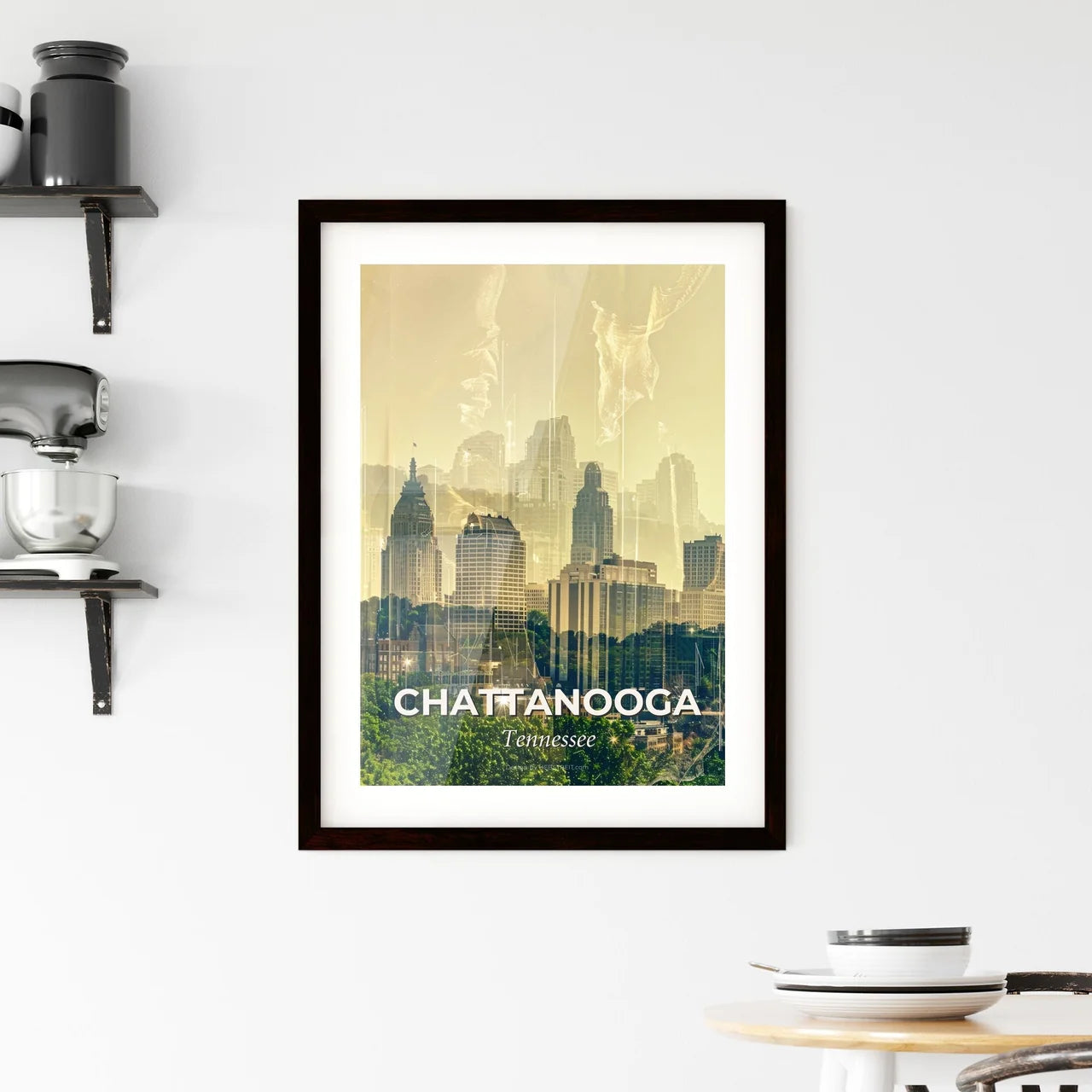 Chattanooga Skyline Double Exposure Bright Beige Framed Print