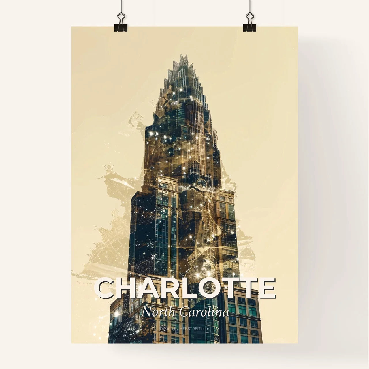 Charlotte: Skyline Icon Collage, Bright Beige Poster