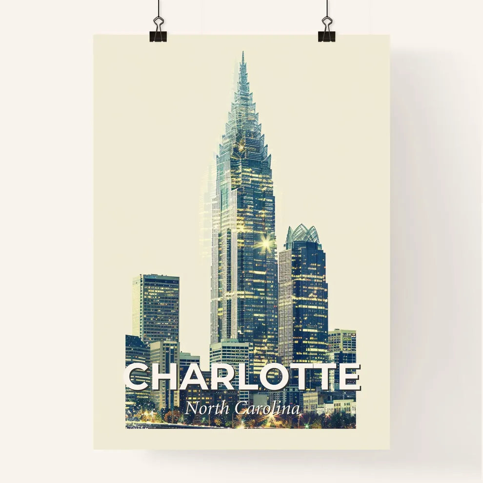 Charlotte City Skyline Double Exposure Masterpiece Poster
