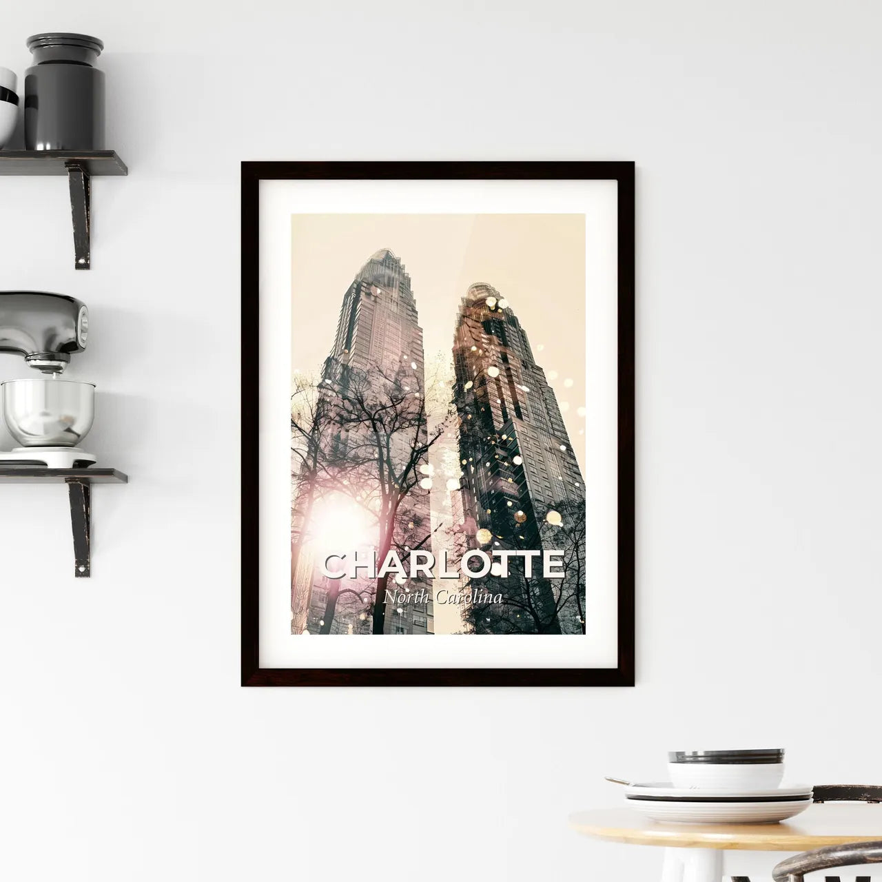 Charlotte Skyline City Composite Artwork Poster Framed Print