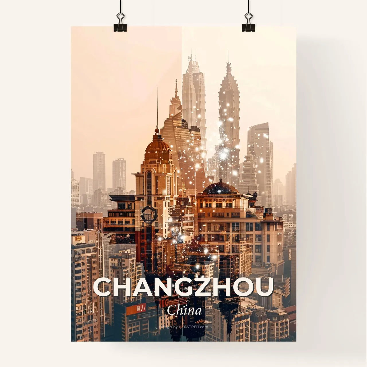 Changzhou Skyline Cityscape Double Exposure Poster Poster