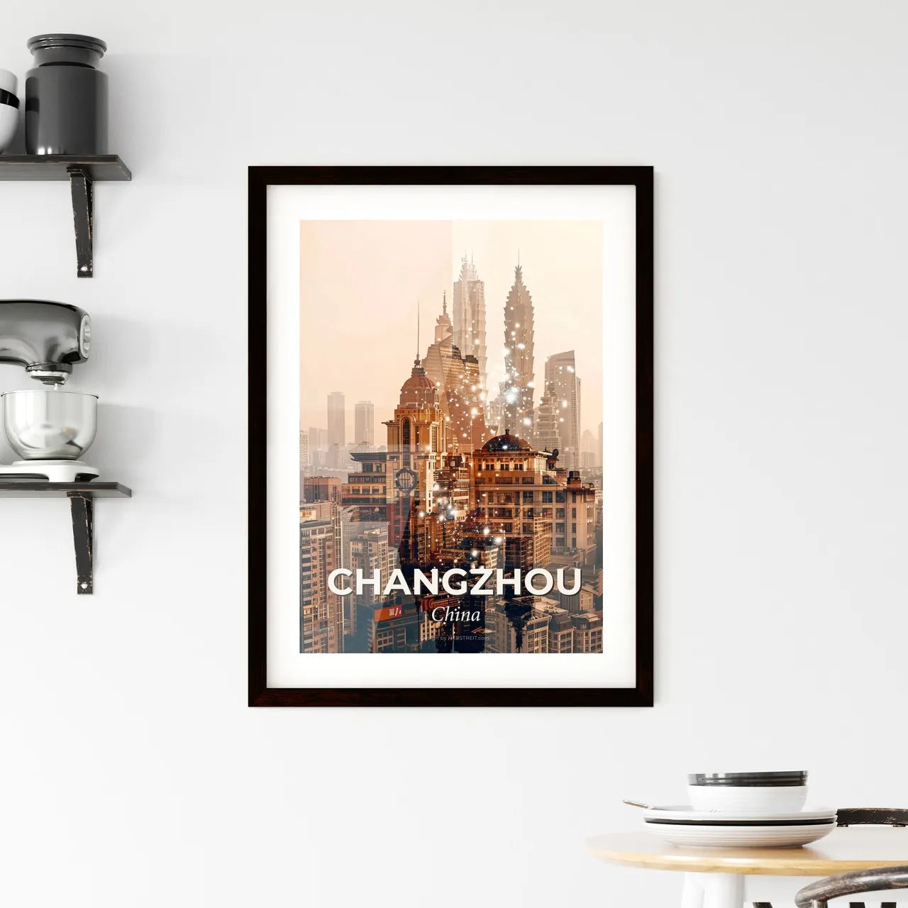 Changzhou Skyline Cityscape Double Exposure Poster Framed Print