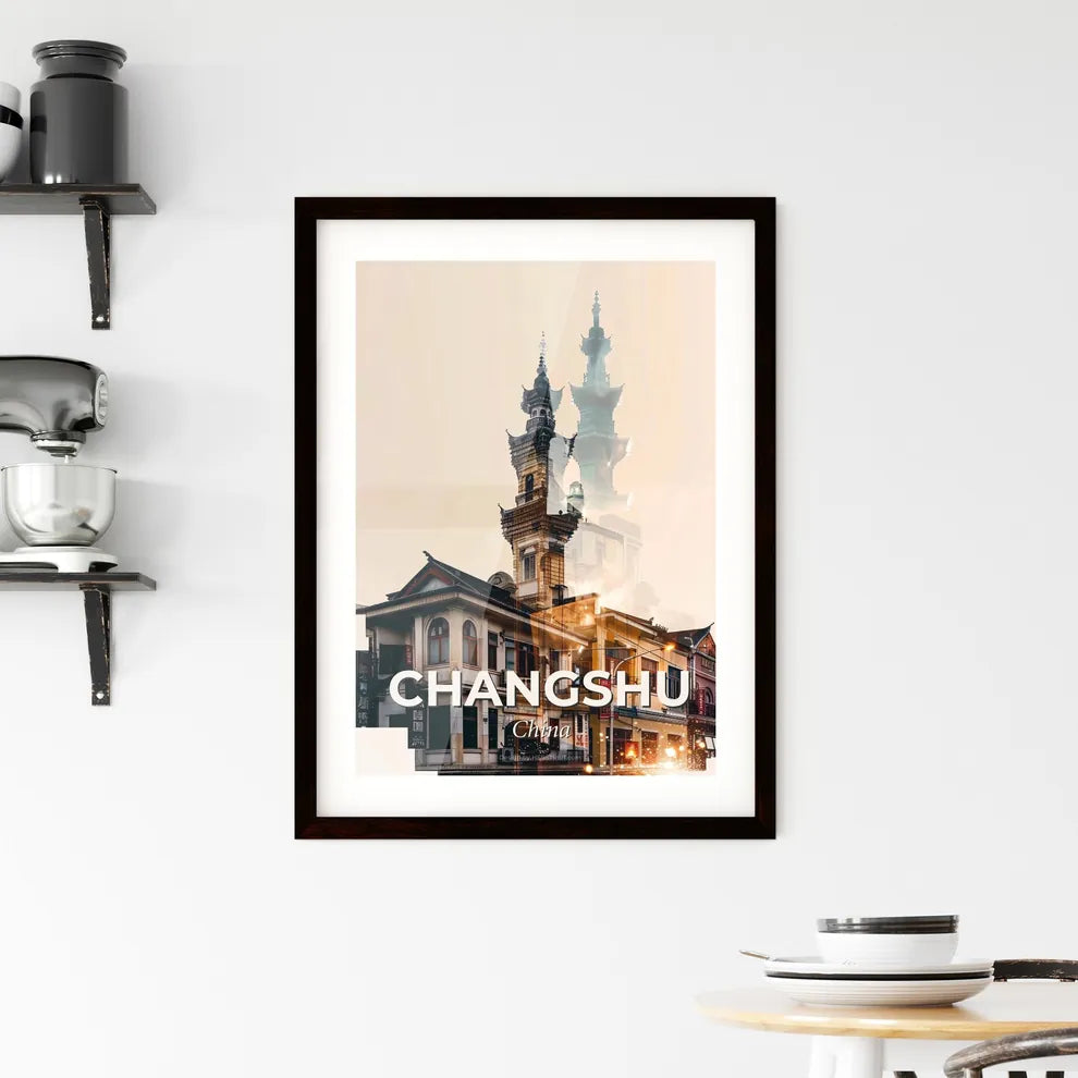 Changshu Skyline Double Exposure Poster Art Framed Print