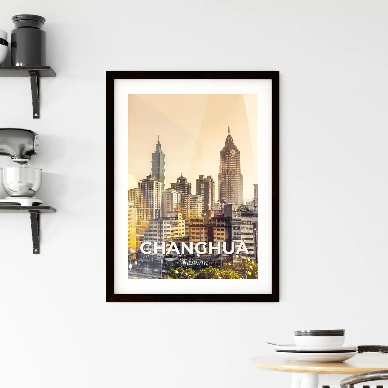 Changhua Skyline Double Exposure Art Framed Print