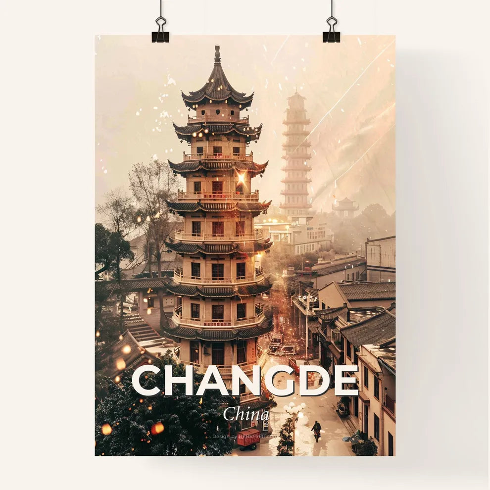 Changde Cityscape Double Exposure Art Decor Poster