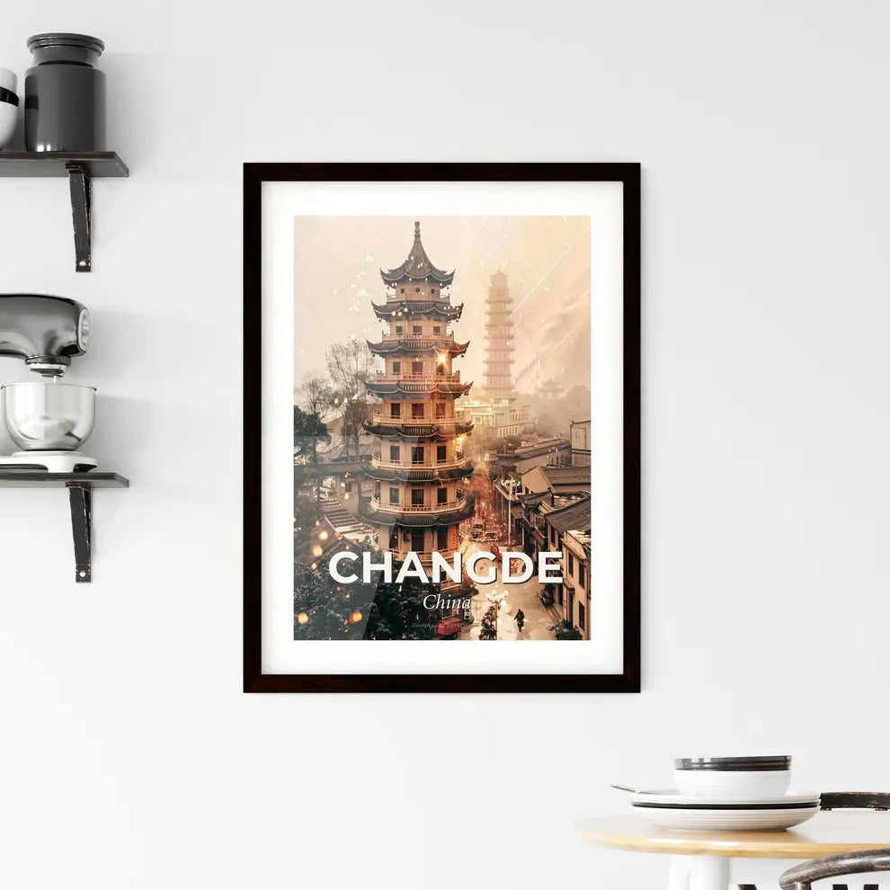 Changde Cityscape Double Exposure Art Decor Framed Print