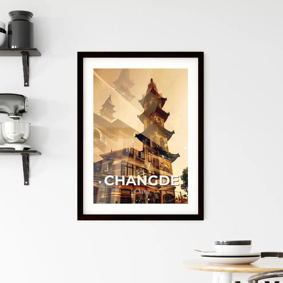 Changde Skyline Double Exposure Art Poster Framed Print