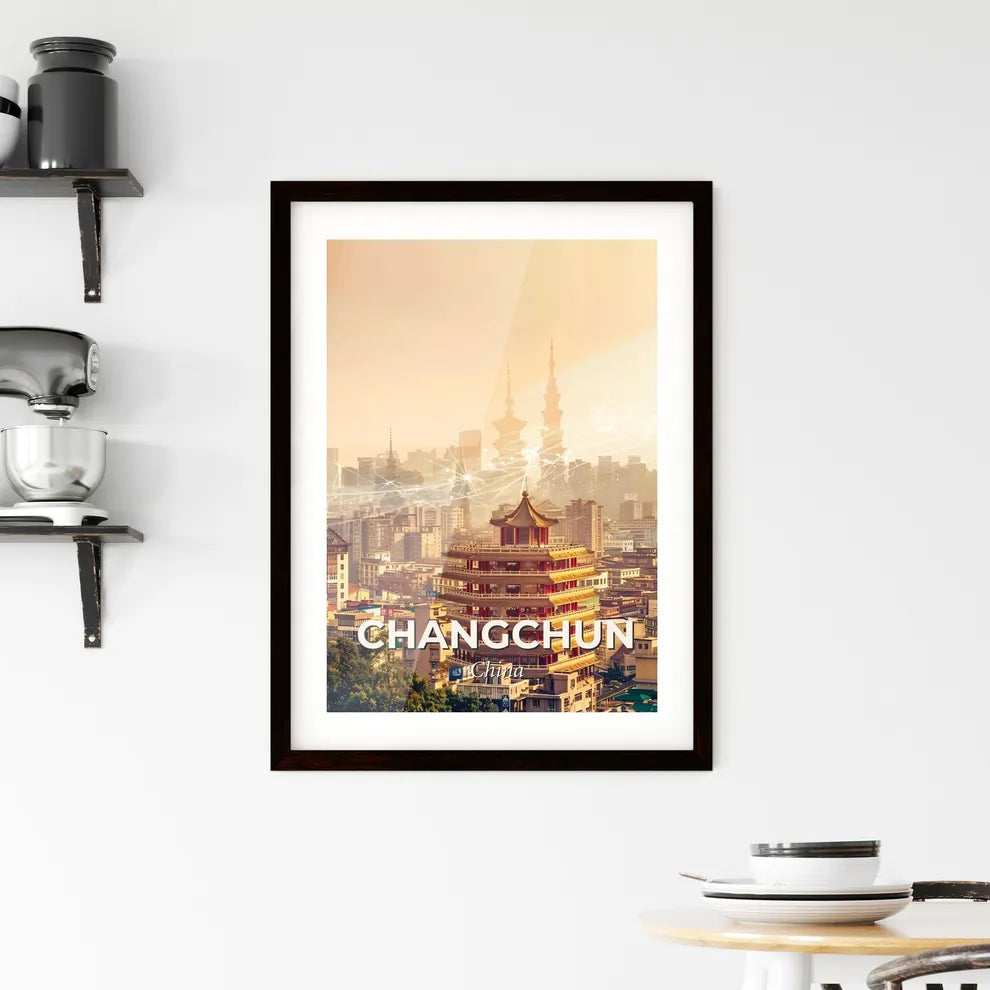 Changchun Skyline Double Exposure Poster Art Framed Print