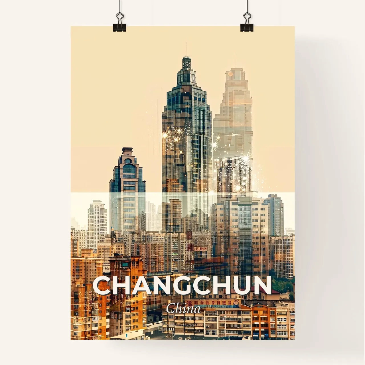 Changchun Cityscape Poster, Double Exposure Skyline Poster