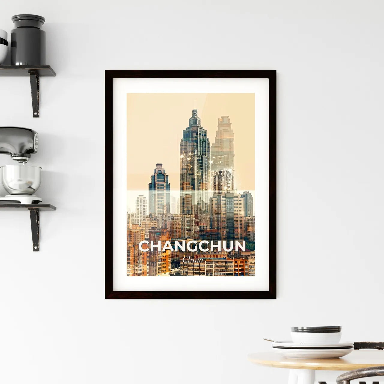 Changchun Cityscape Poster, Double Exposure Skyline Framed Print