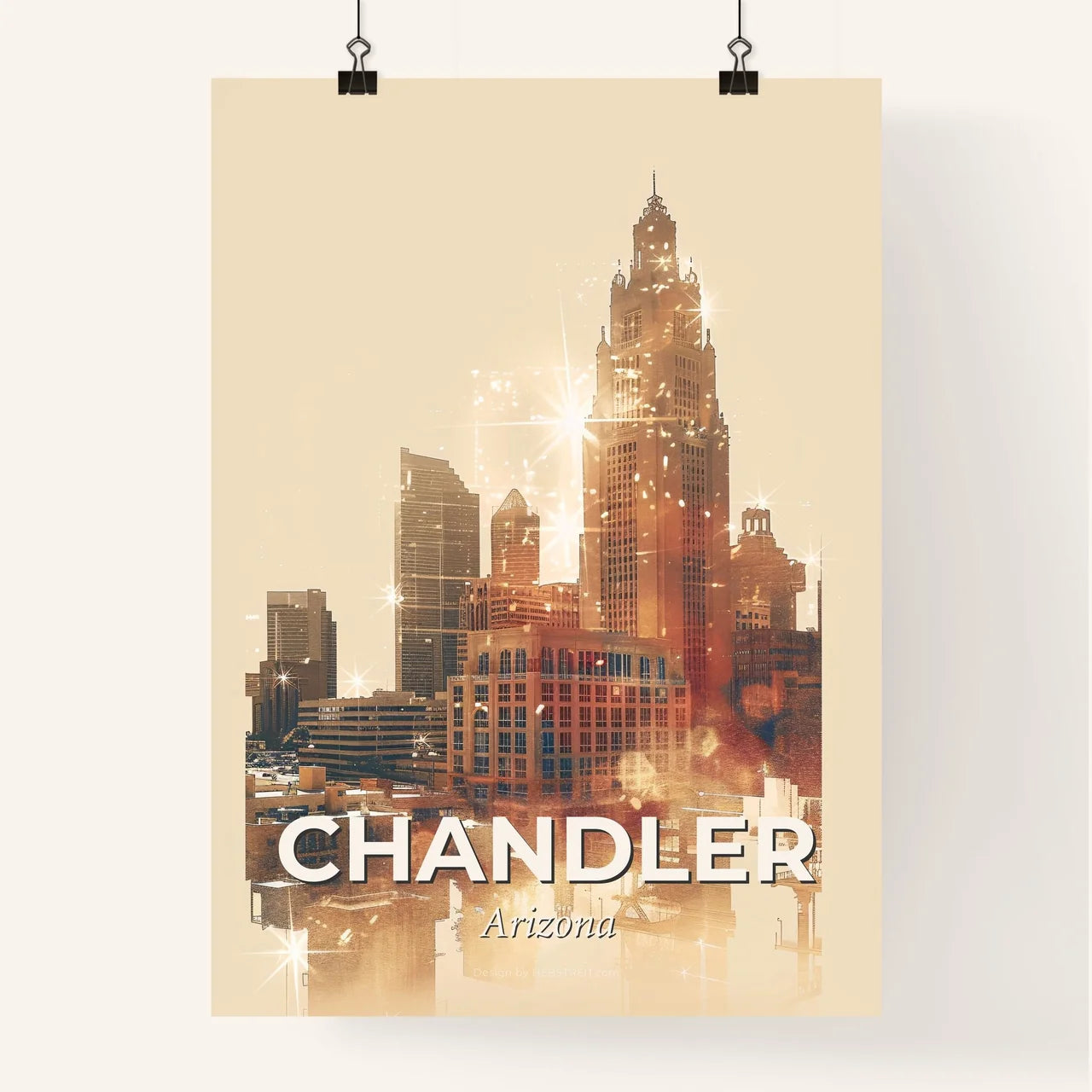Chandler Art Deco Poster Skyline with Sparks Poster