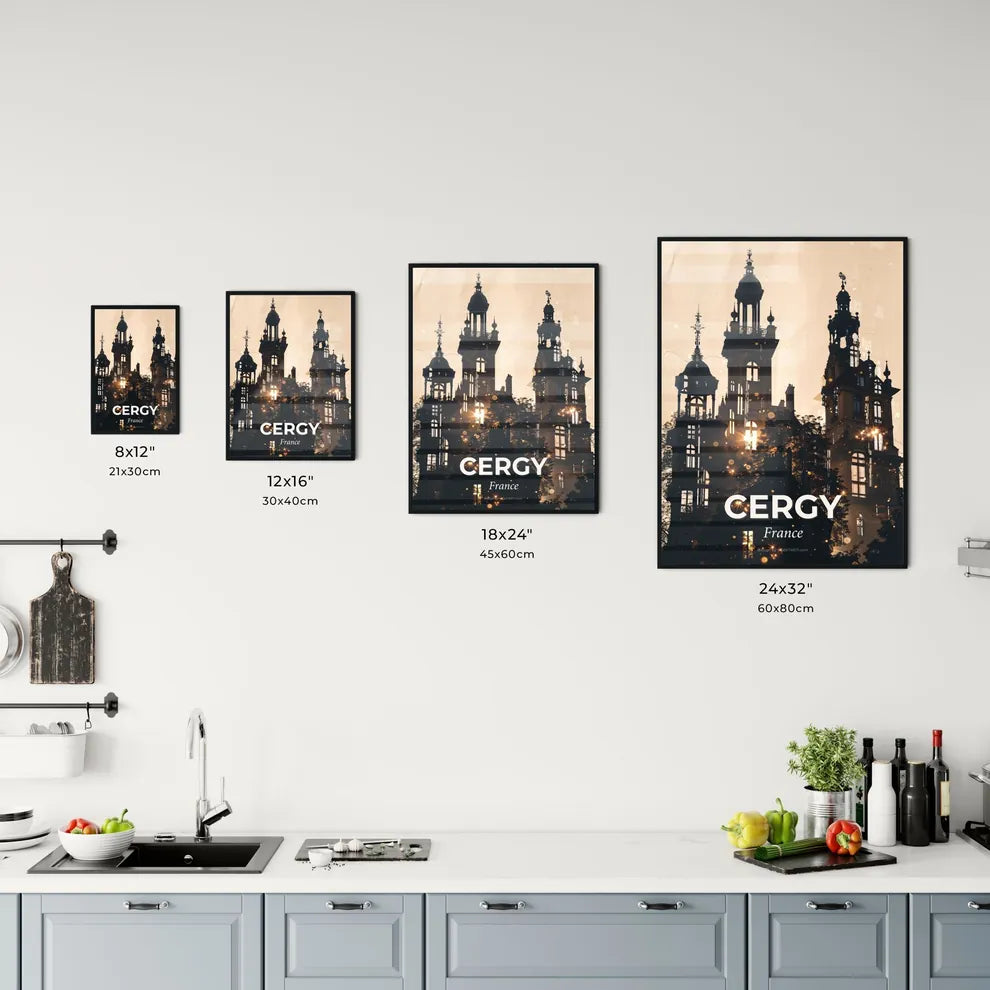 Cergy Skyline Composite Art: Silhouette of Local Icons Office Art