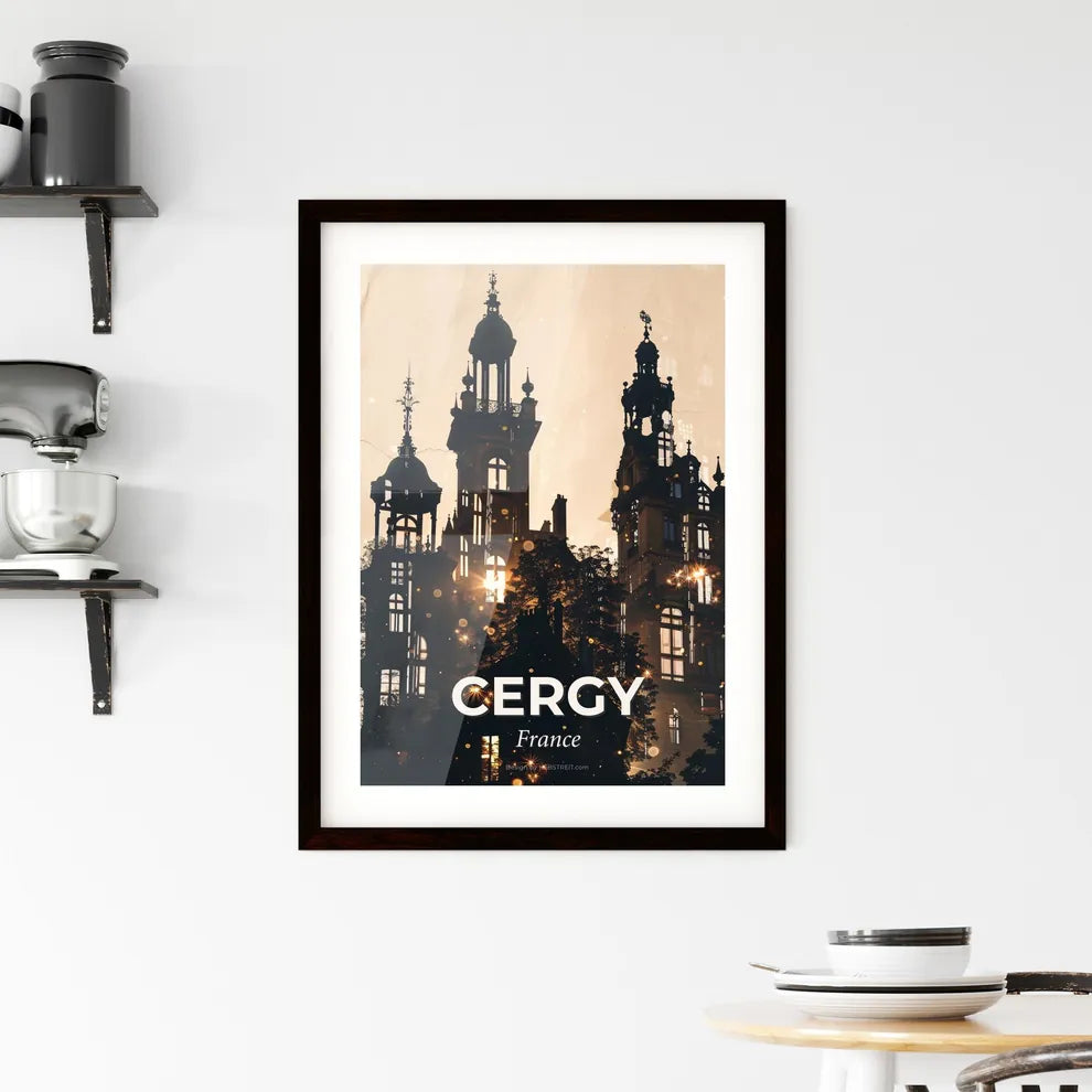Cergy Skyline Composite Art: Silhouette of Local Icons Framed Print