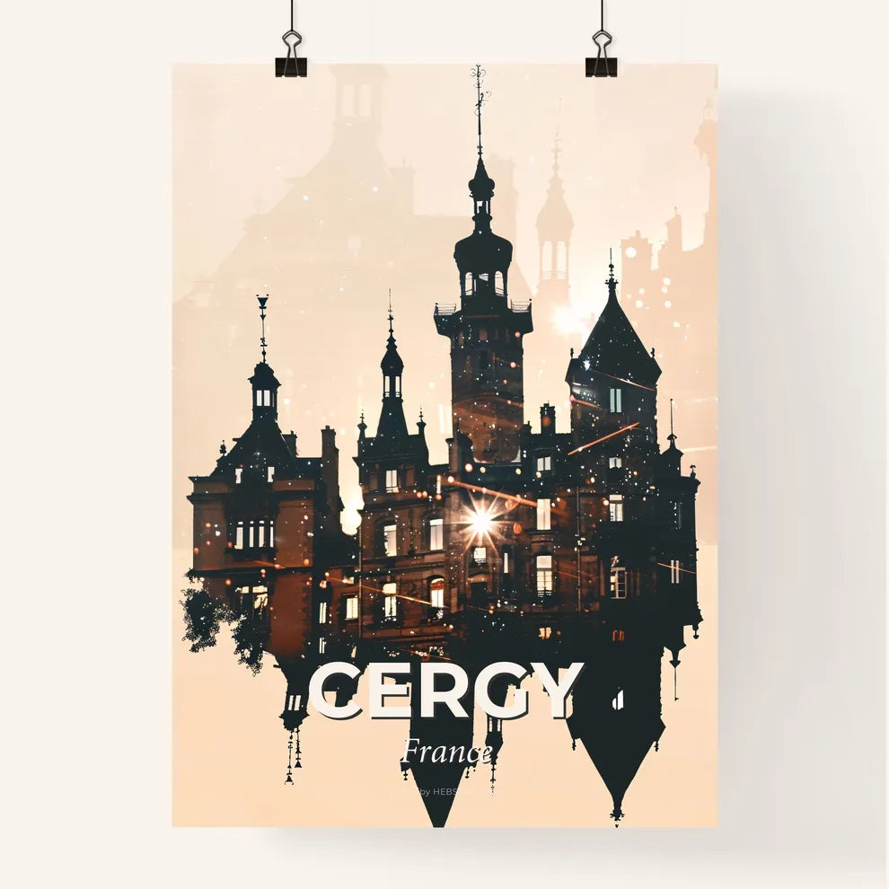 Cergy Skyline Composite: Day and Night Silhouette Poster