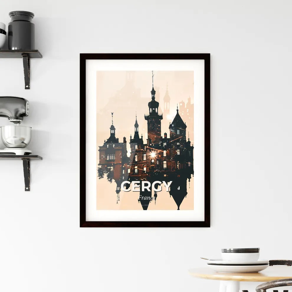 Cergy Skyline Composite: Day and Night Silhouette Framed Print